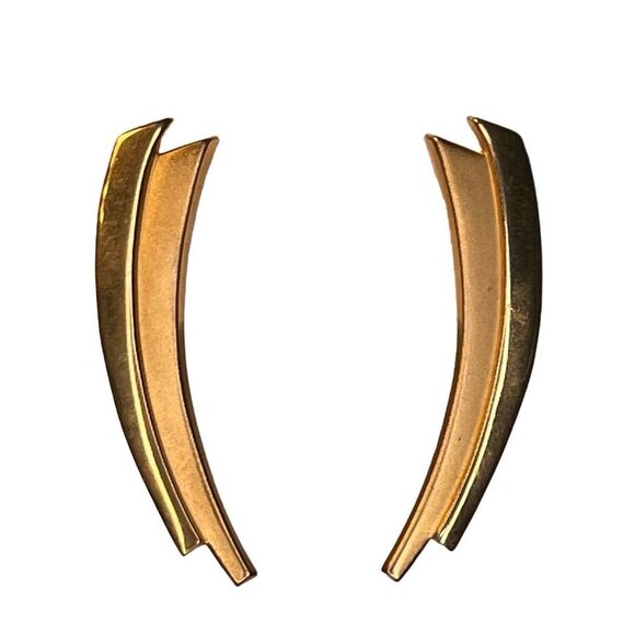 Vintage 90s Earrings Gold Tone Metal Brushed and Smooth Pierced Lightweight - Picture 1 of 2